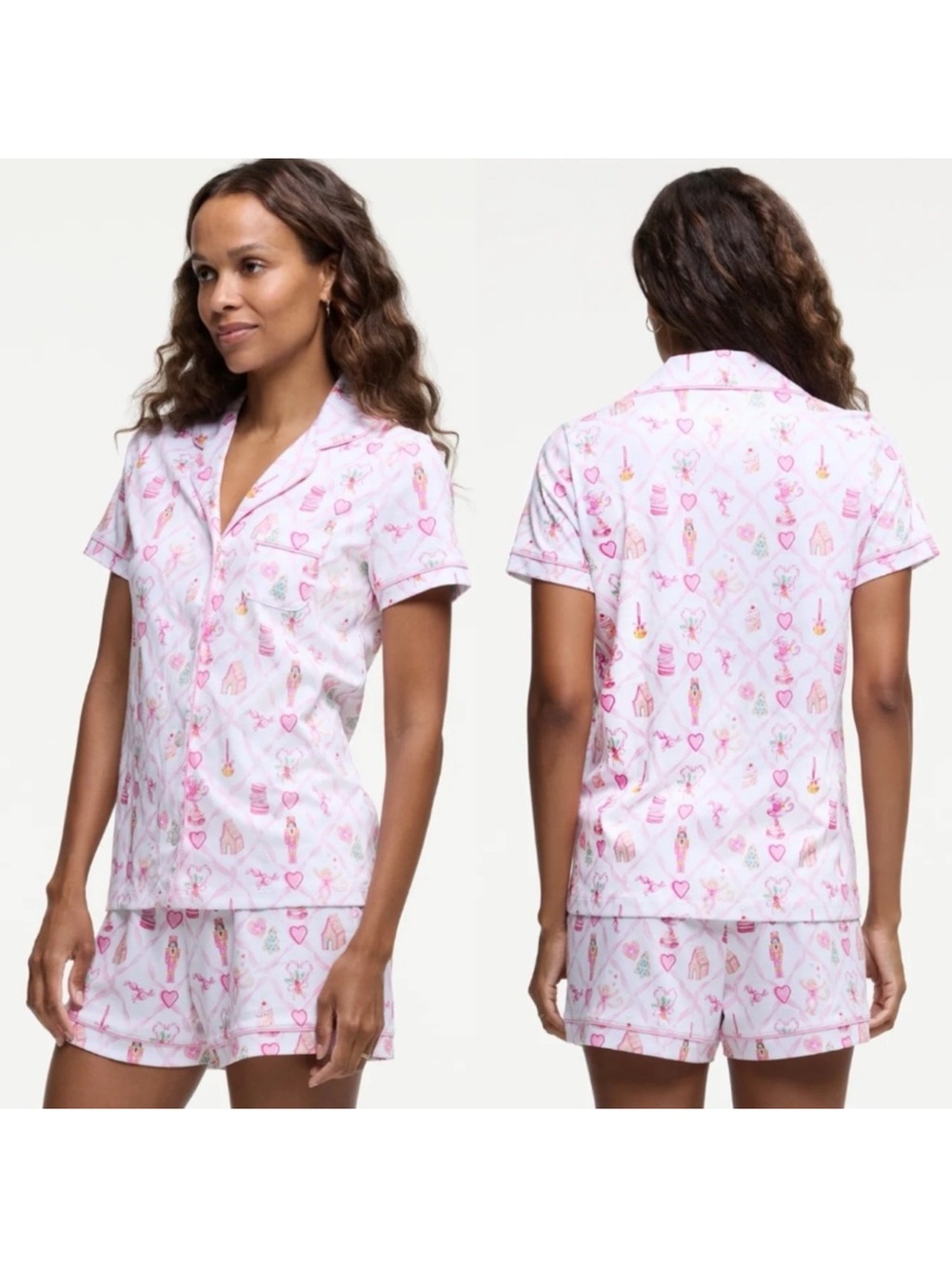 LoveShackFancy Pink & White Short Sleeve Pajama Top - Novelty Print - Picture 3 of 3